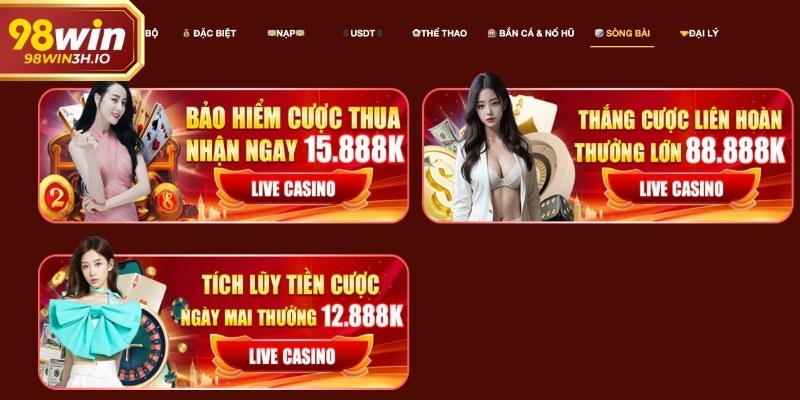 Hệ thống khuyến mãi 98win được phân loại rõ ràng cho sòng bài 